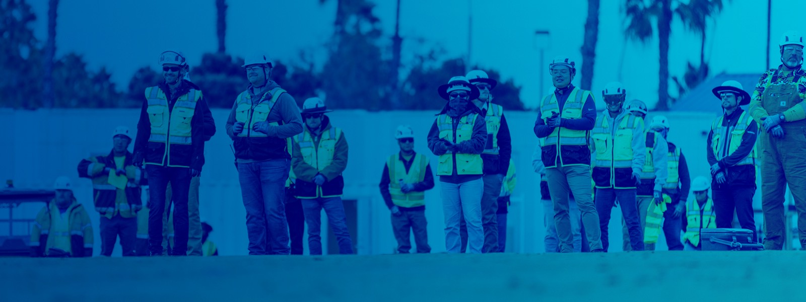 construction workers in California blue overlay