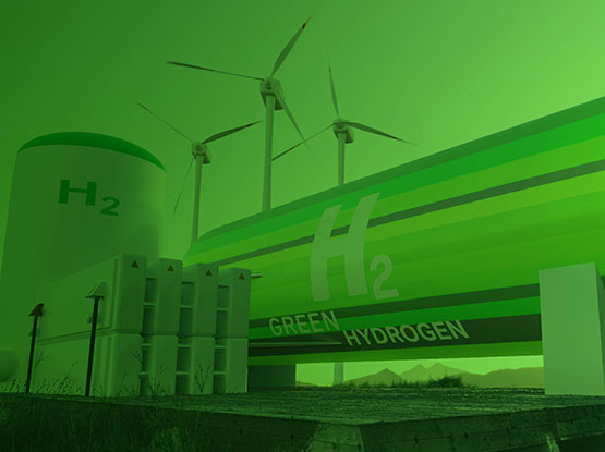 green hydrogen with wind turbines green overlay