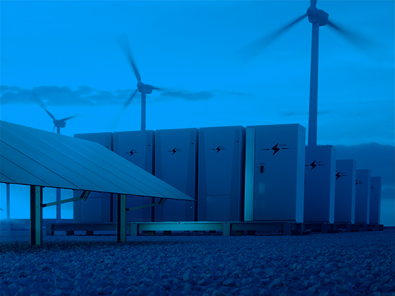 data storage units and wind turbines with blue overlay