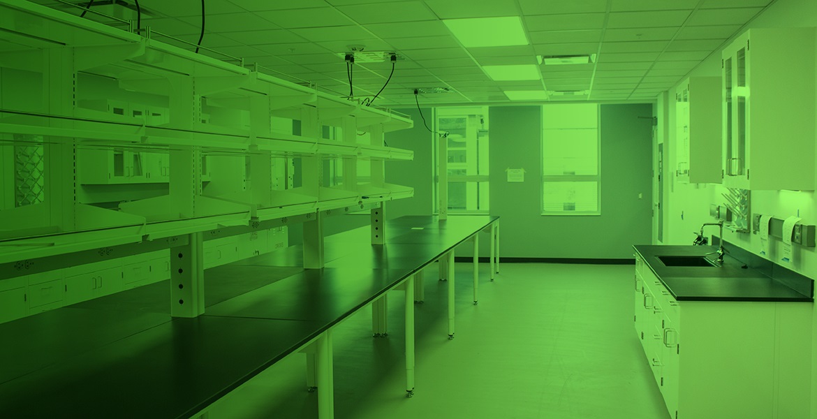 Brand new science lab with green overlay