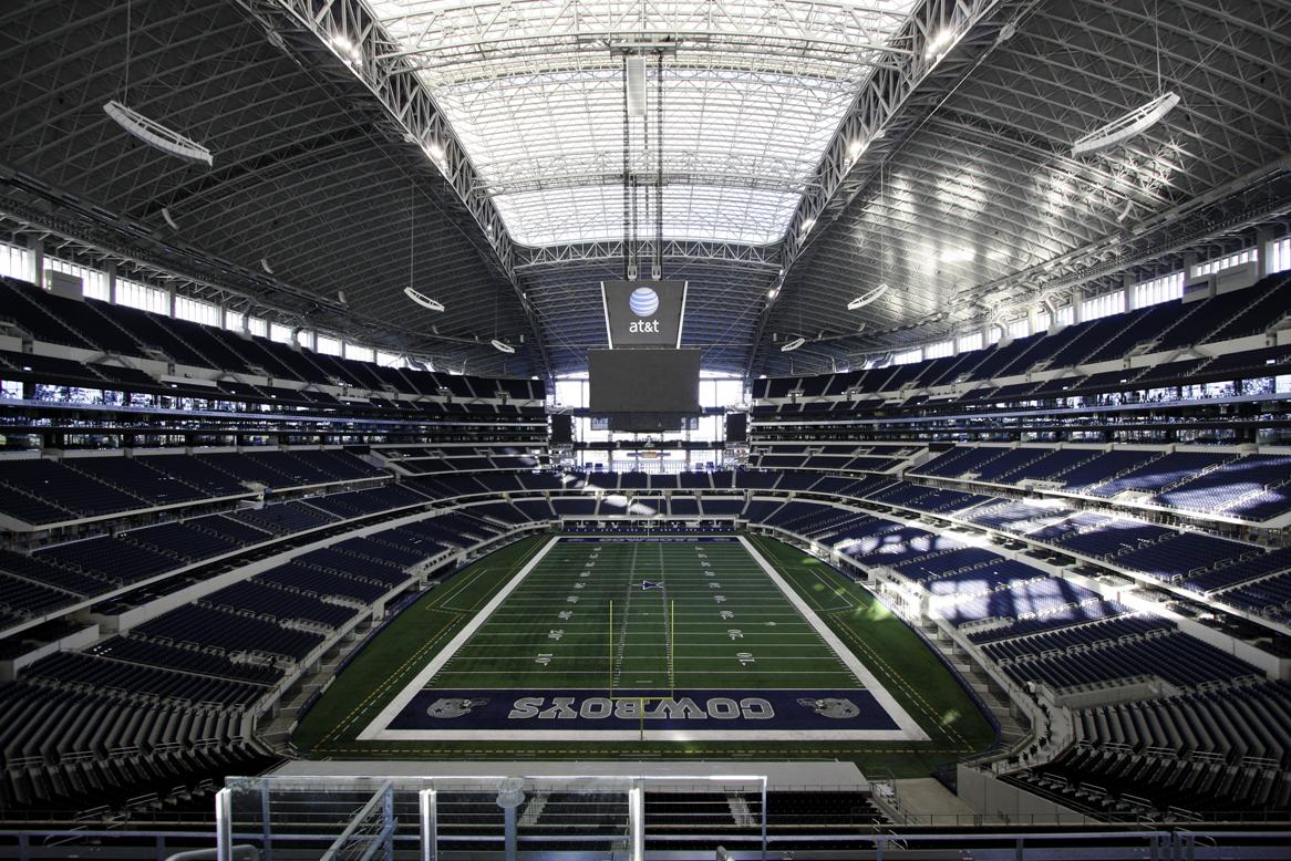 The AT&T Stadium in Arlington, Texas, was completed in 2009 and has a dome roof with two retractable panels. Photo source: Wikimedia Commons.