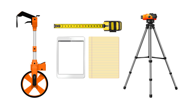 Traditional surveying materials and equipment