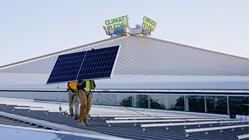 Solar panels on Climate Pledge Arena