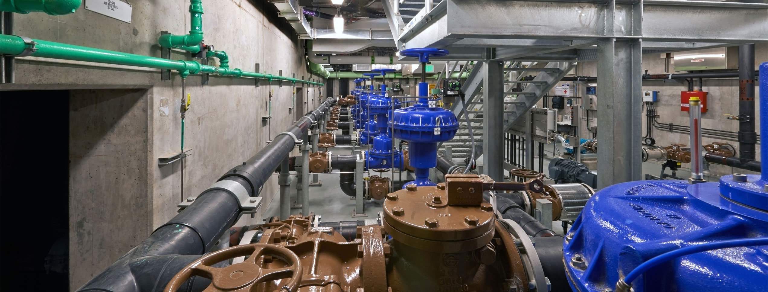 Treatment plant plumbing in new water treatment facility
