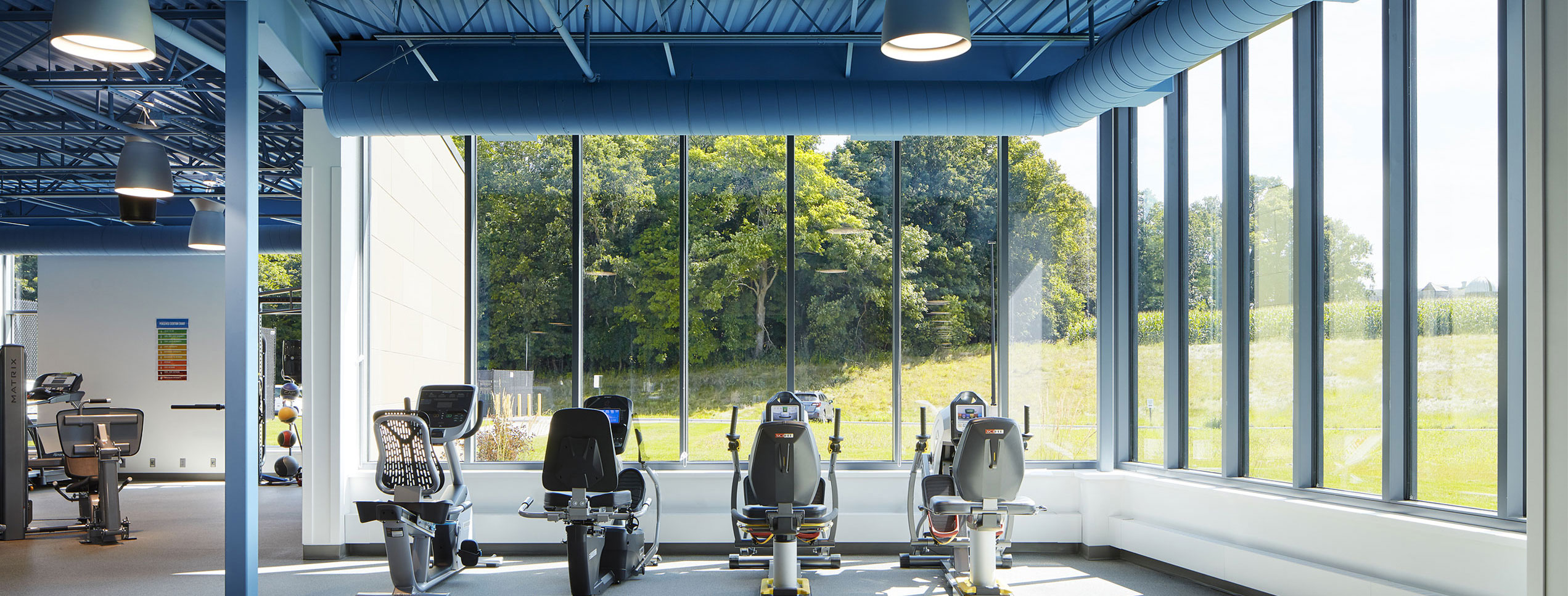 glass corner with exercise machines