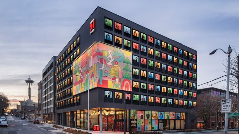 Multi-colored building on corner