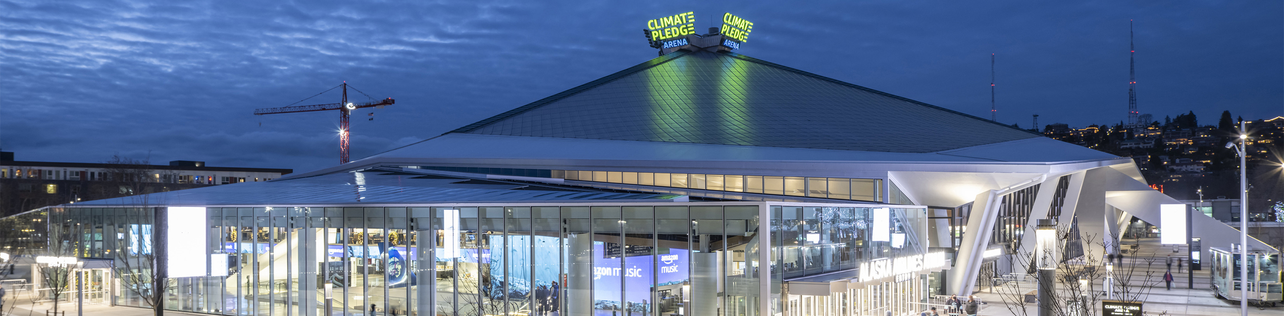 Climate Pledge Arena final exterior night