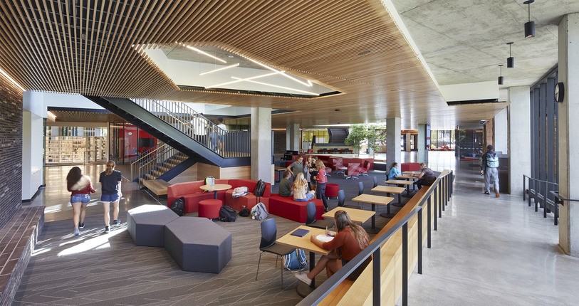 seating area with wood ceiling in Minnehaha academy 