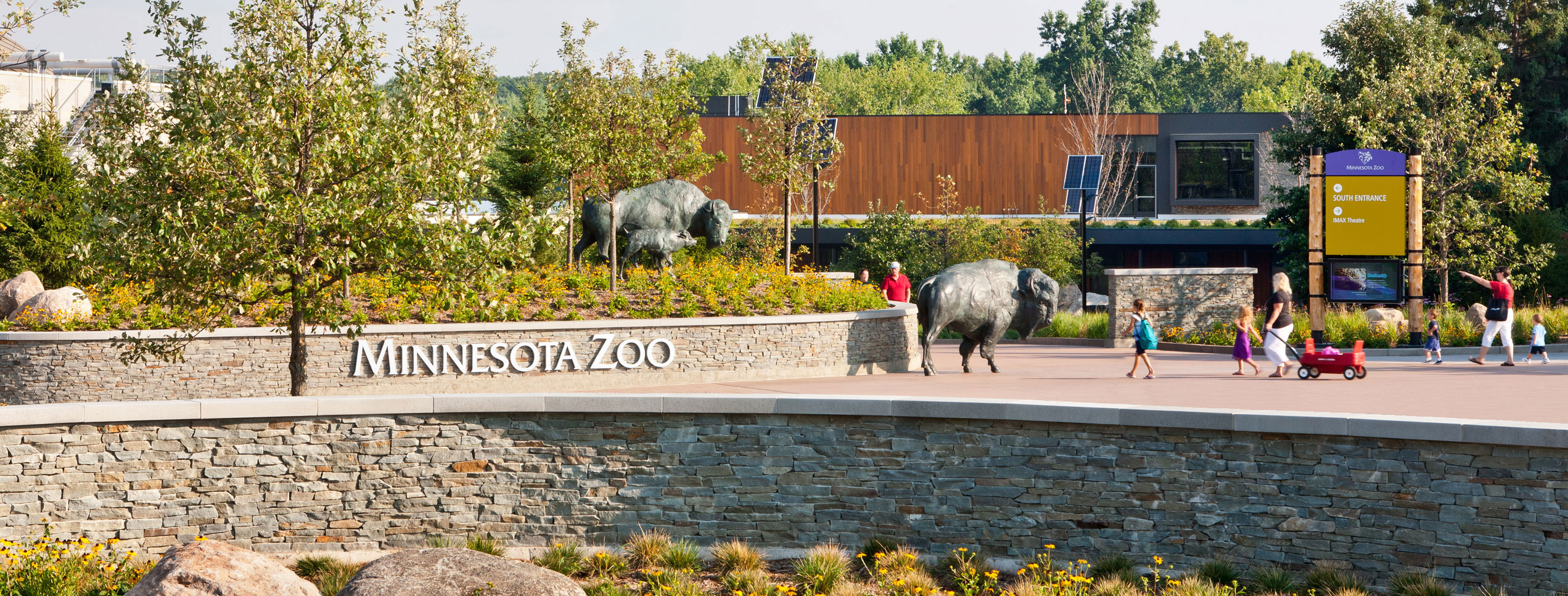Minnesota Zoo Entrance with bison statue