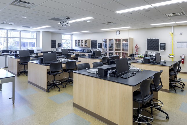 lab classroom with black office chairs