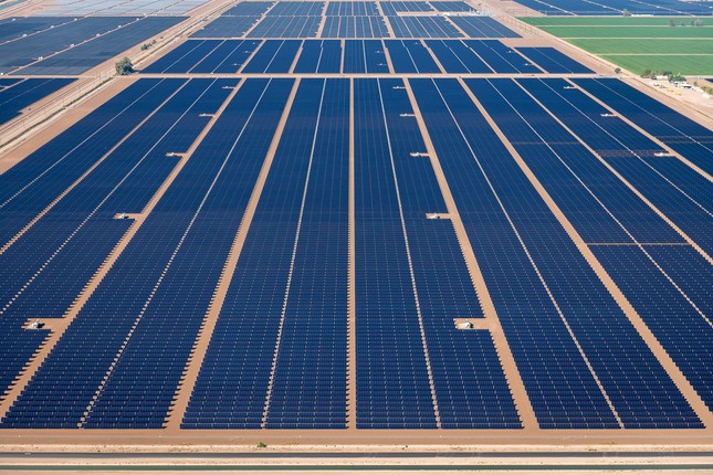 aerial of newly constructed solar farm