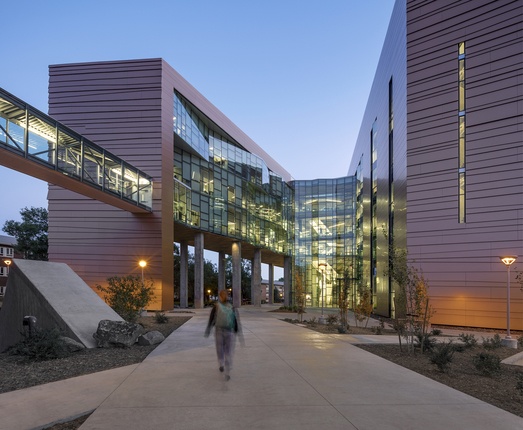Finished construction of Northern AZ University science building at dusk