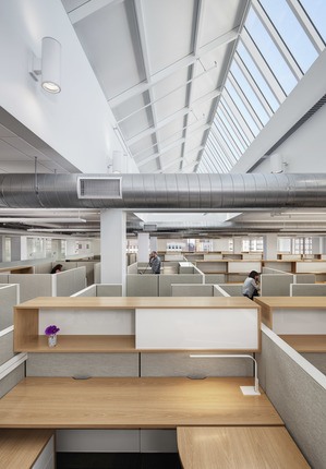 bright white with skylights for modern cubicle area in office