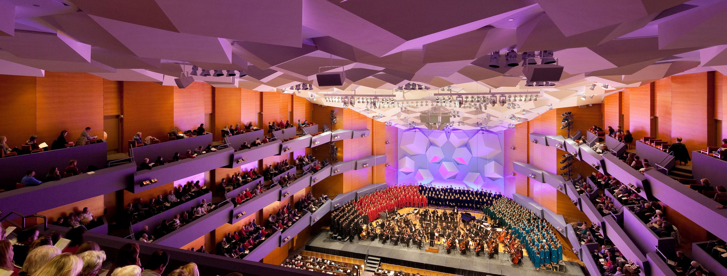 bright purple lighting in new construction orchestra hall