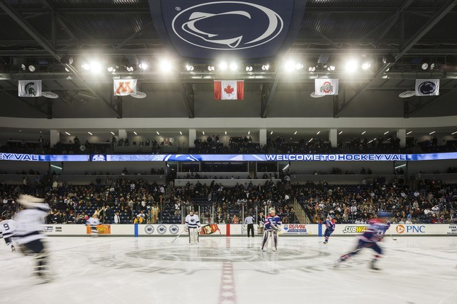 Pegula ice rink during a hockey game with full stands
