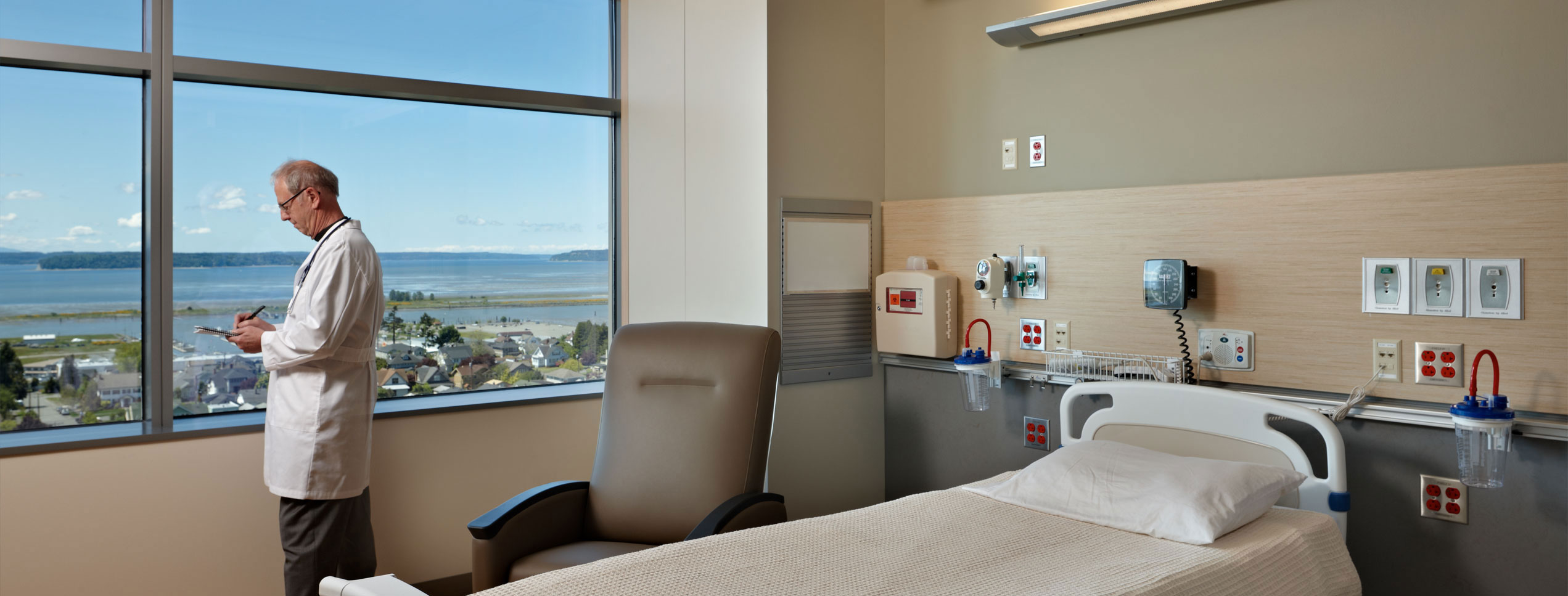 doctor in brand new hospital room at Providence Regional Medical Center in Everett