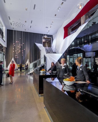 New modern hotel lobby with modern lightin gand reception desk