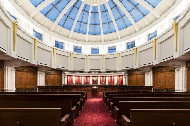 large domed court room area Ralph L Carr judicial center in Colorado