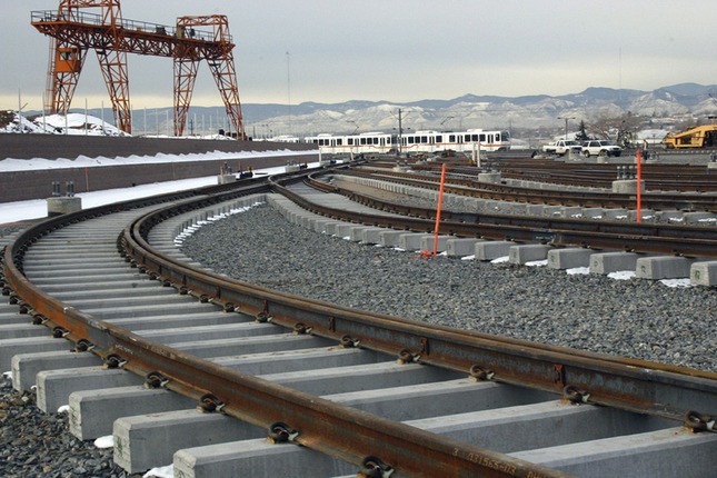 Railroad track construction site
