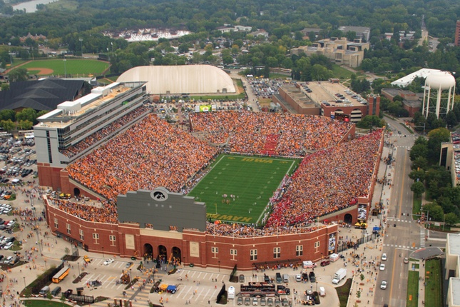 aerial of full outdoor football stadium