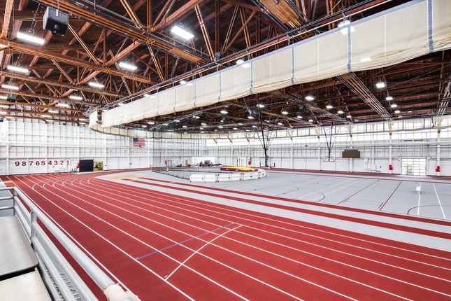 red track at indoor fieldhouse
