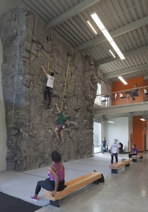 rock wall with climber