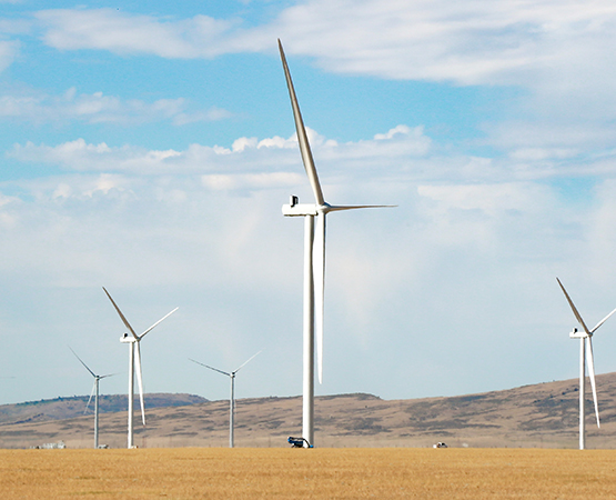 Scenic turbines with blue sky