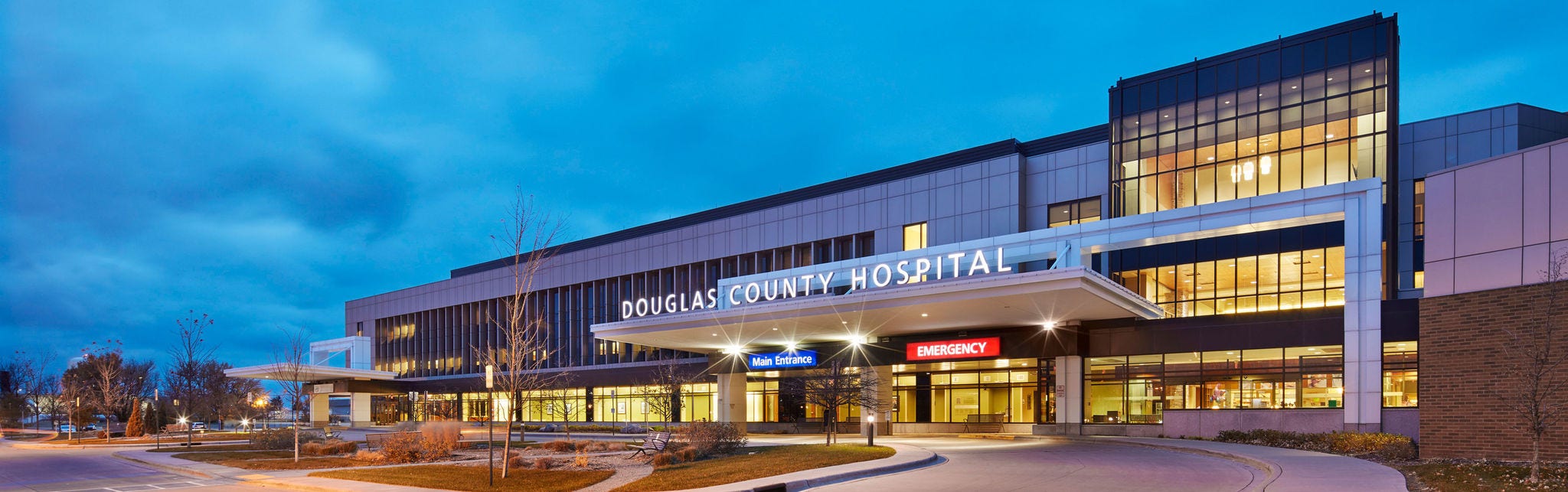Douglas County Hospital exterior at dusk