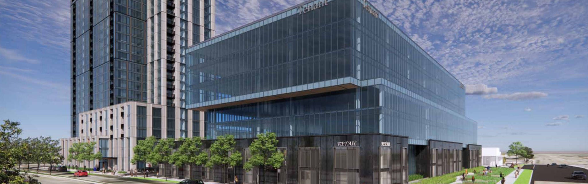 Modern glass building with urban surroundings