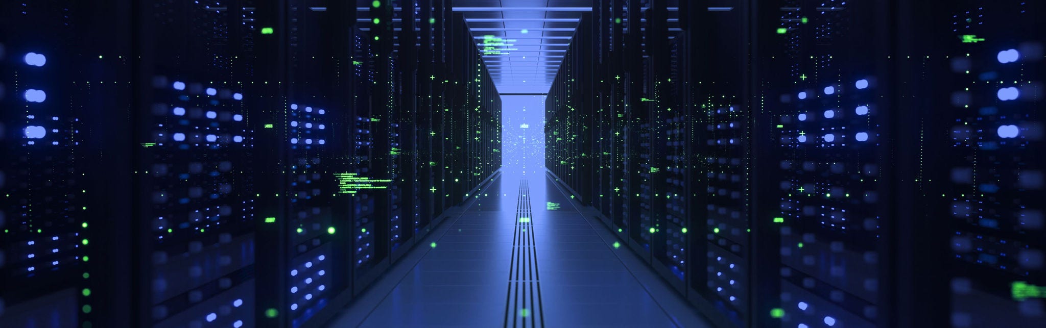 Modern data center with glowing servers